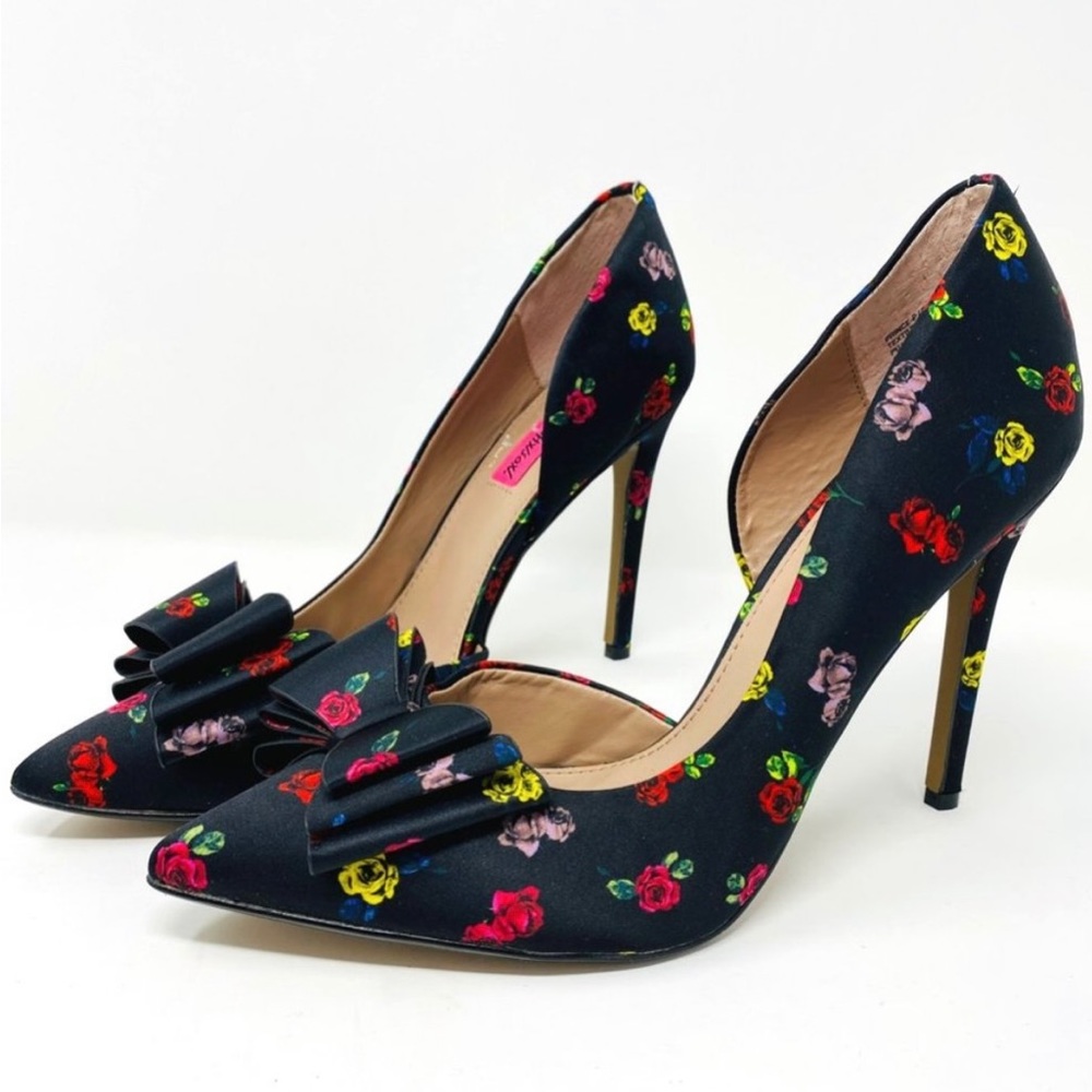 Betsey Johnson Womens Prince P Dorsay Stiletto Heel Pump Shoe Black Floral Bow 9